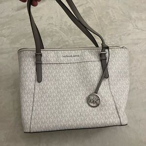 Michael Kors White/Gray Signature Tote
